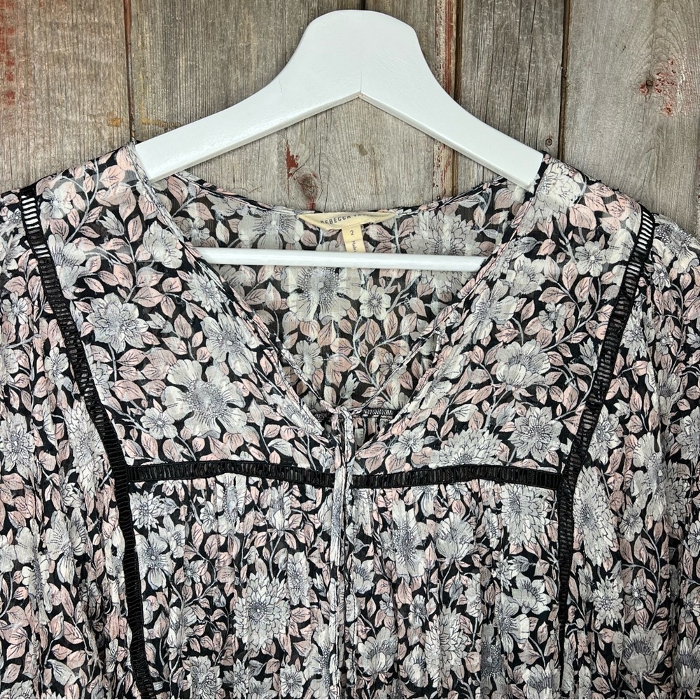 Rebecca Taylor Lindsay Boho Silk Floral Sheer Peasant Blouse Size 2 - Picture 5 of 16
